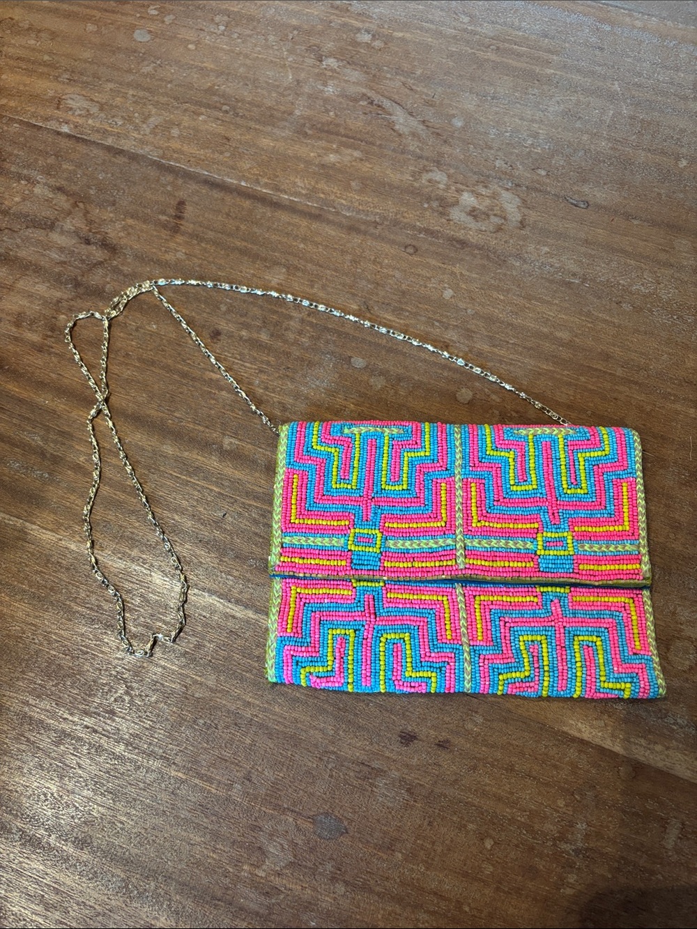 Anthropologie Multicolor Beaded Geometric Crossbody Clutch
